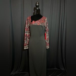 NWT Carmen Marc Valvo Red & Black long sleeve gown formal evening dress
